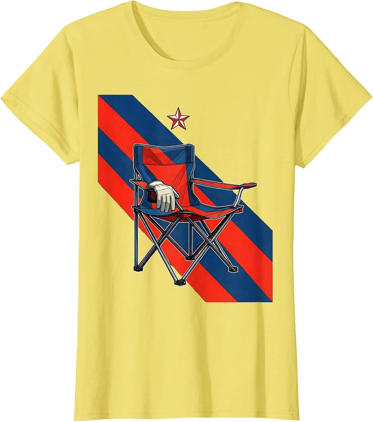 Women's Geometric Folding Chair Patriotic Labor Day Tribute T-Shirt - Lemon Yellow