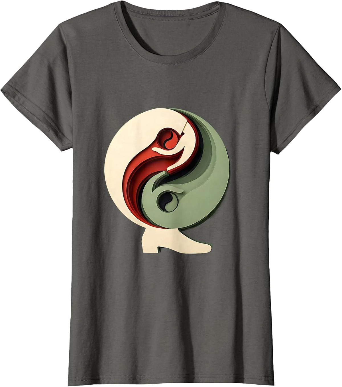 Women's Taijitu Paper-Cut Martial Arts Yin Yang Tai Chi T-Shirt - Asphalt Grey