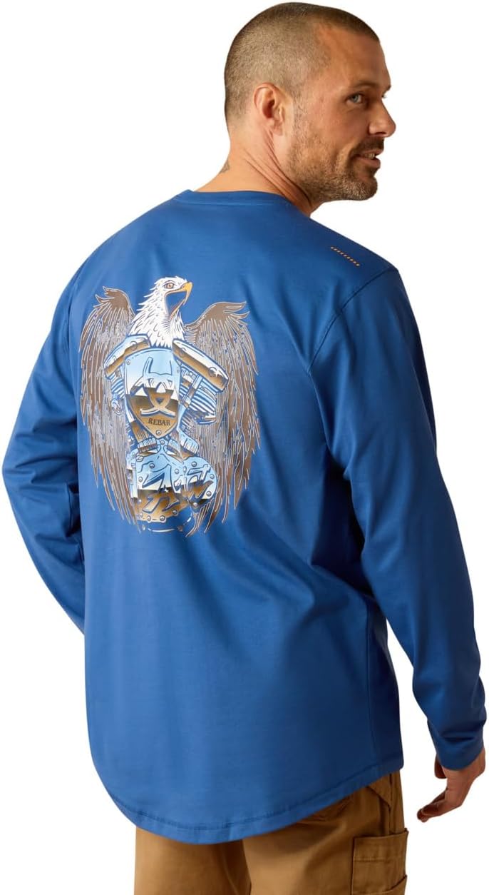 Ariat Men's Rebar Workman Chrome Moto Eagle T-Shirt - Glacier Blue