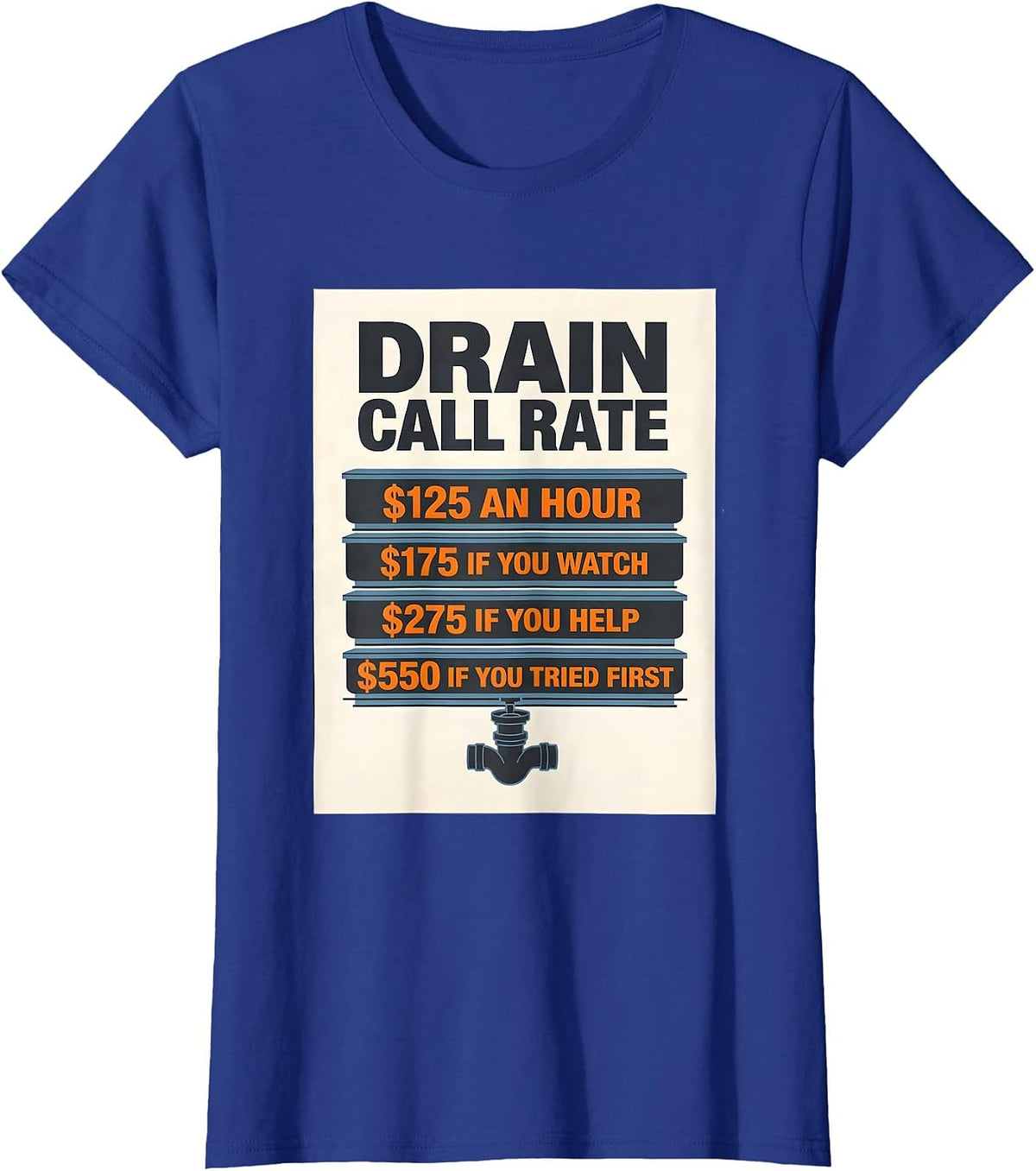 Women's Drain Call Rate Funny Plumber Hourly Rate Trade Humor T-Shirt - Royal Blue