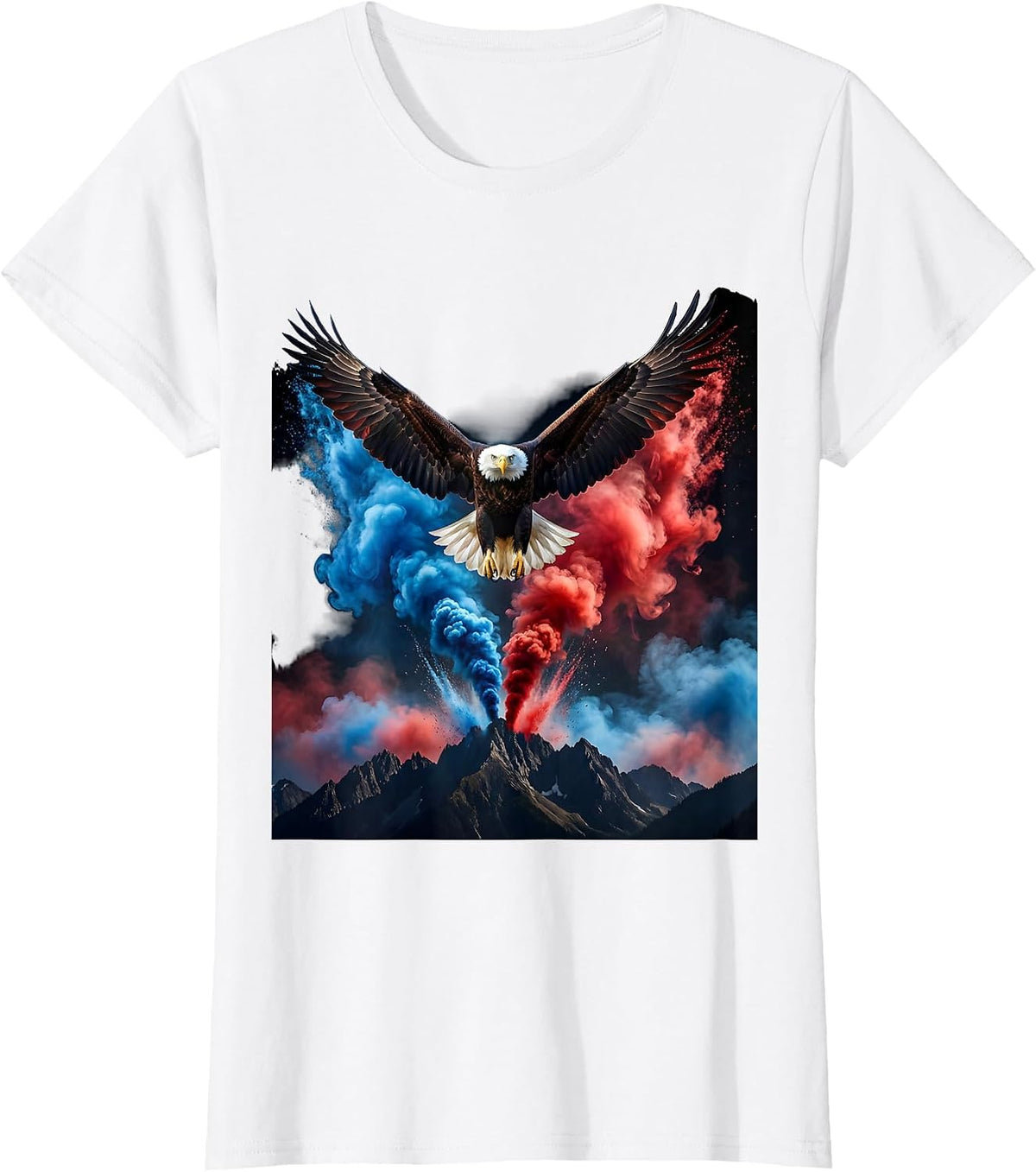 Bald Eagle Soaring Over Mountain Range T-Shirt - White