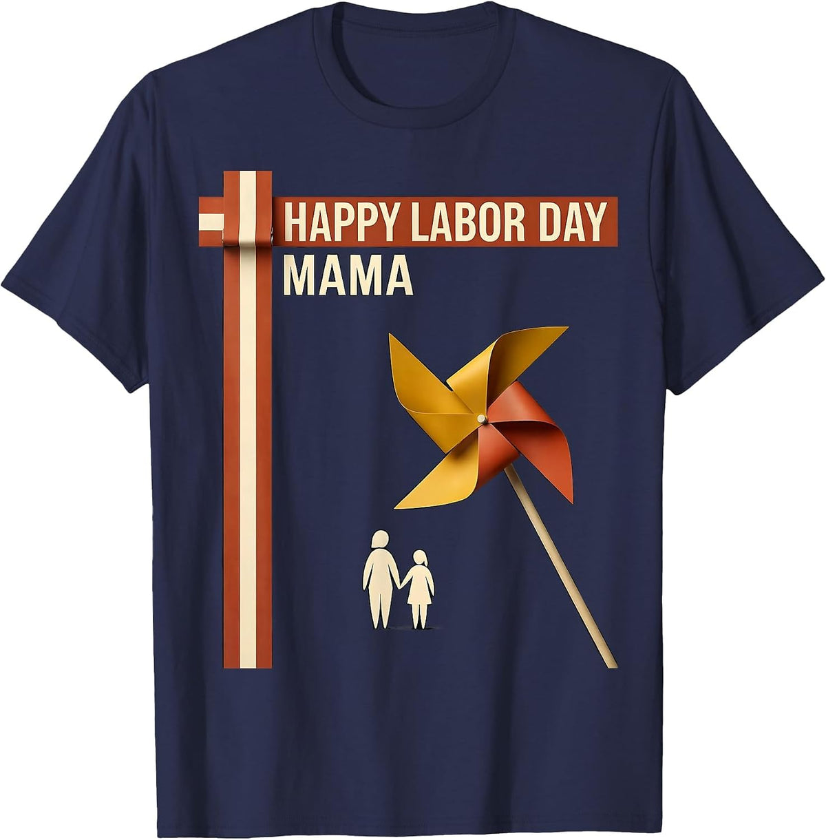 Men's Happy Labor Day Mama Midcentury Modern Patriotic Americana T-Shirt - Navy Blue