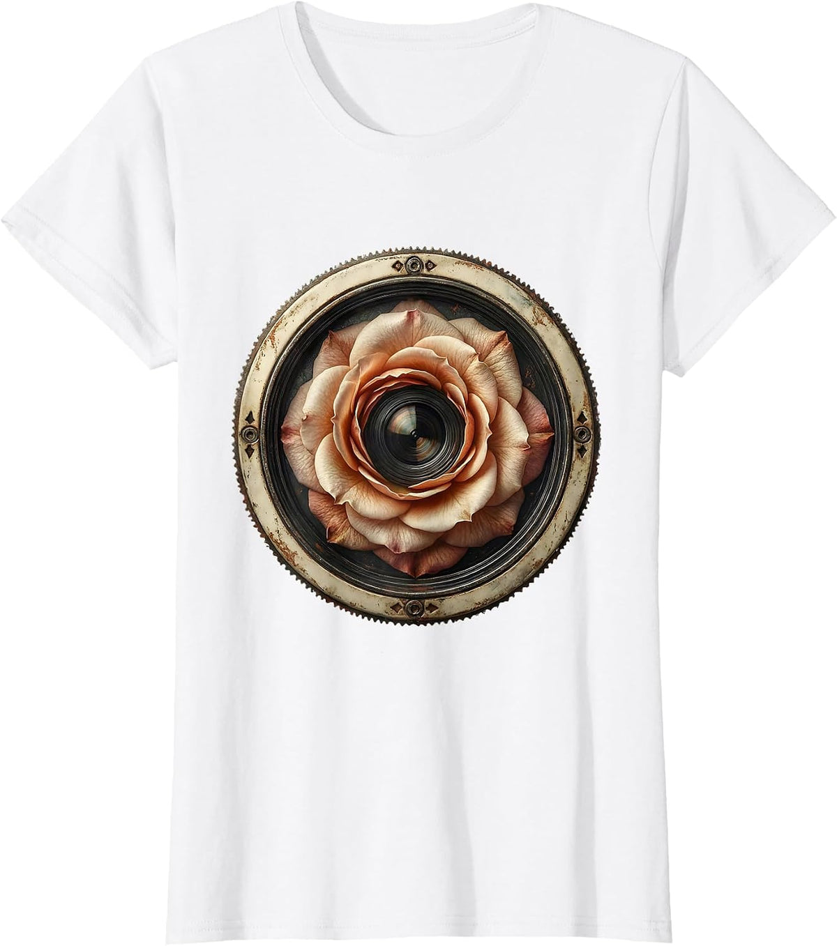 Camera Shutter Flower Bloom Photography Art T-Shirt - White