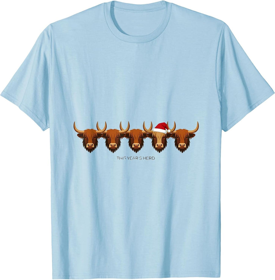 Men's This Year's Herd Funny Highland Cow Christmas Farm Humor T-Shirt - Baby Blue