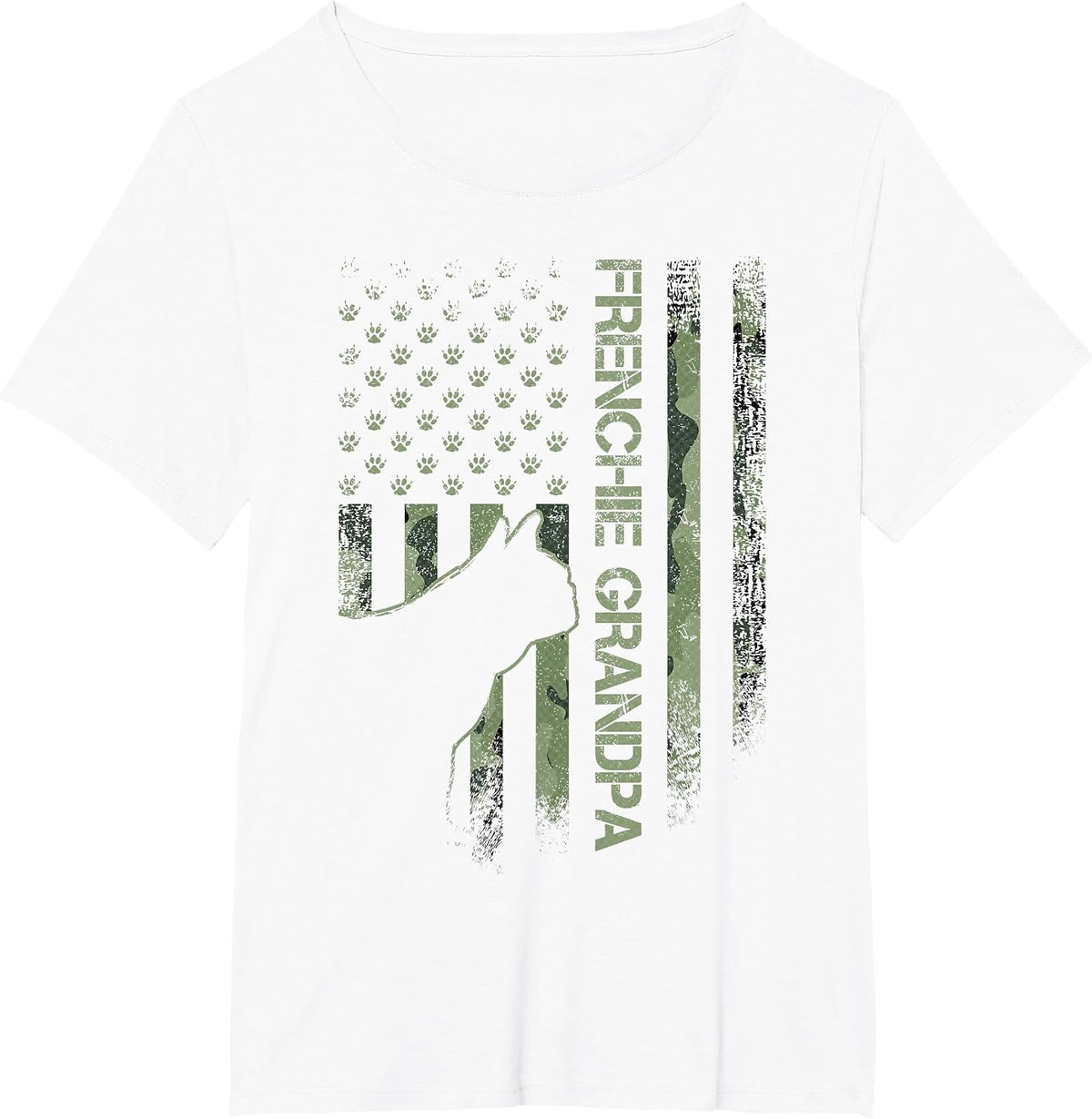 Camo Flag Proud French Bulldog Grandpa Frenchie Silhouette T-Shirt - White