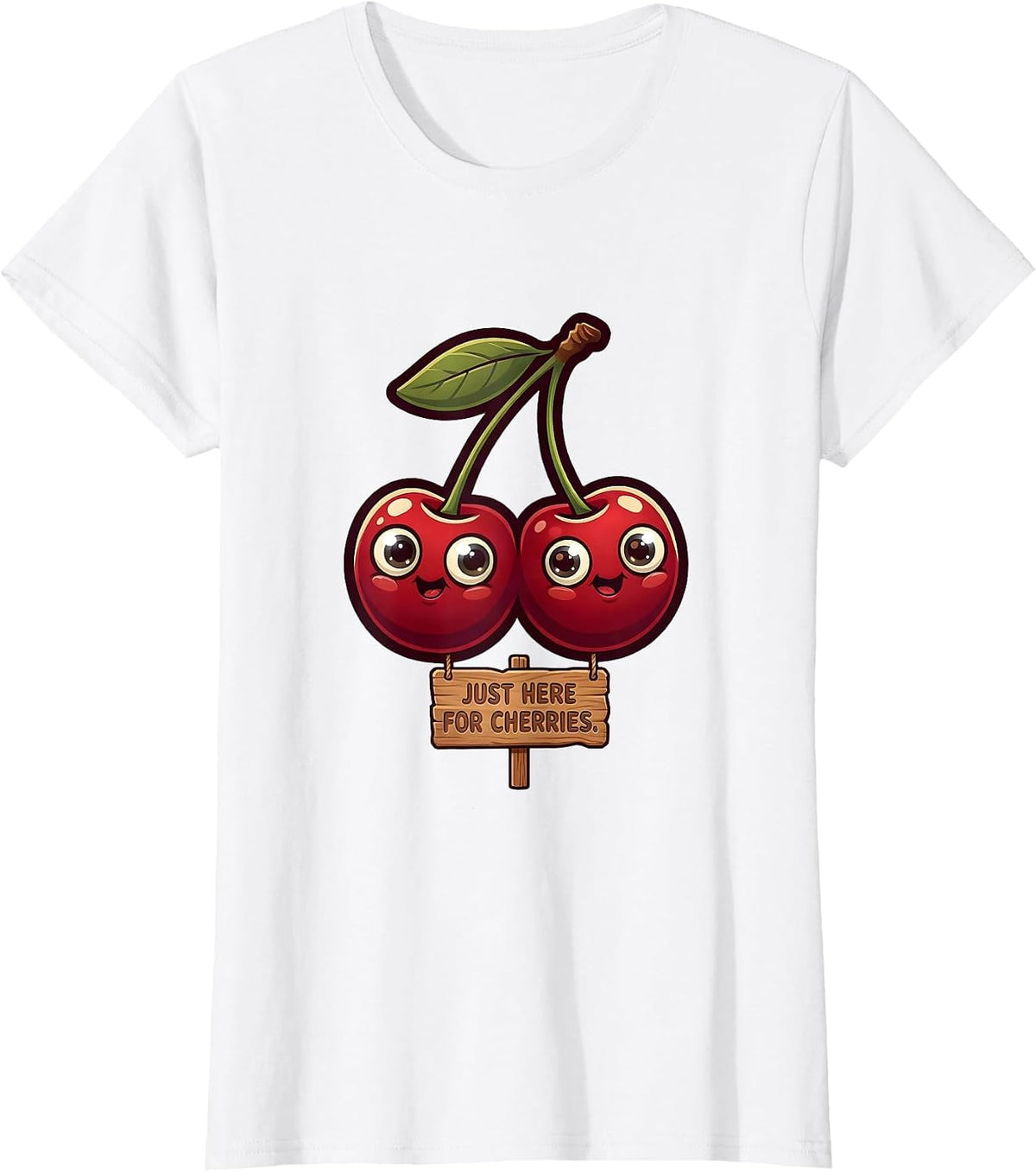Women's Just Here For Cherries Fruit Lover Design T-Shirt - White