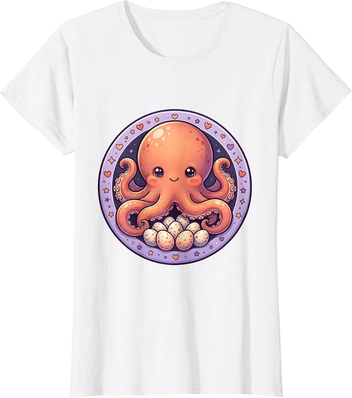 Mother Octopus Guarding Eggs Illustration T-Shirt - White