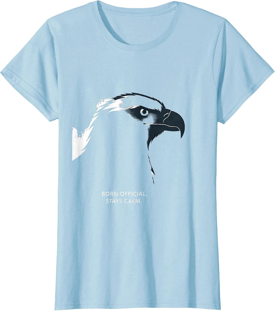 Women's Born Official Stays Calm Minimalist Eagle Eagle Lover Gift T-Shirt - Baby Blue