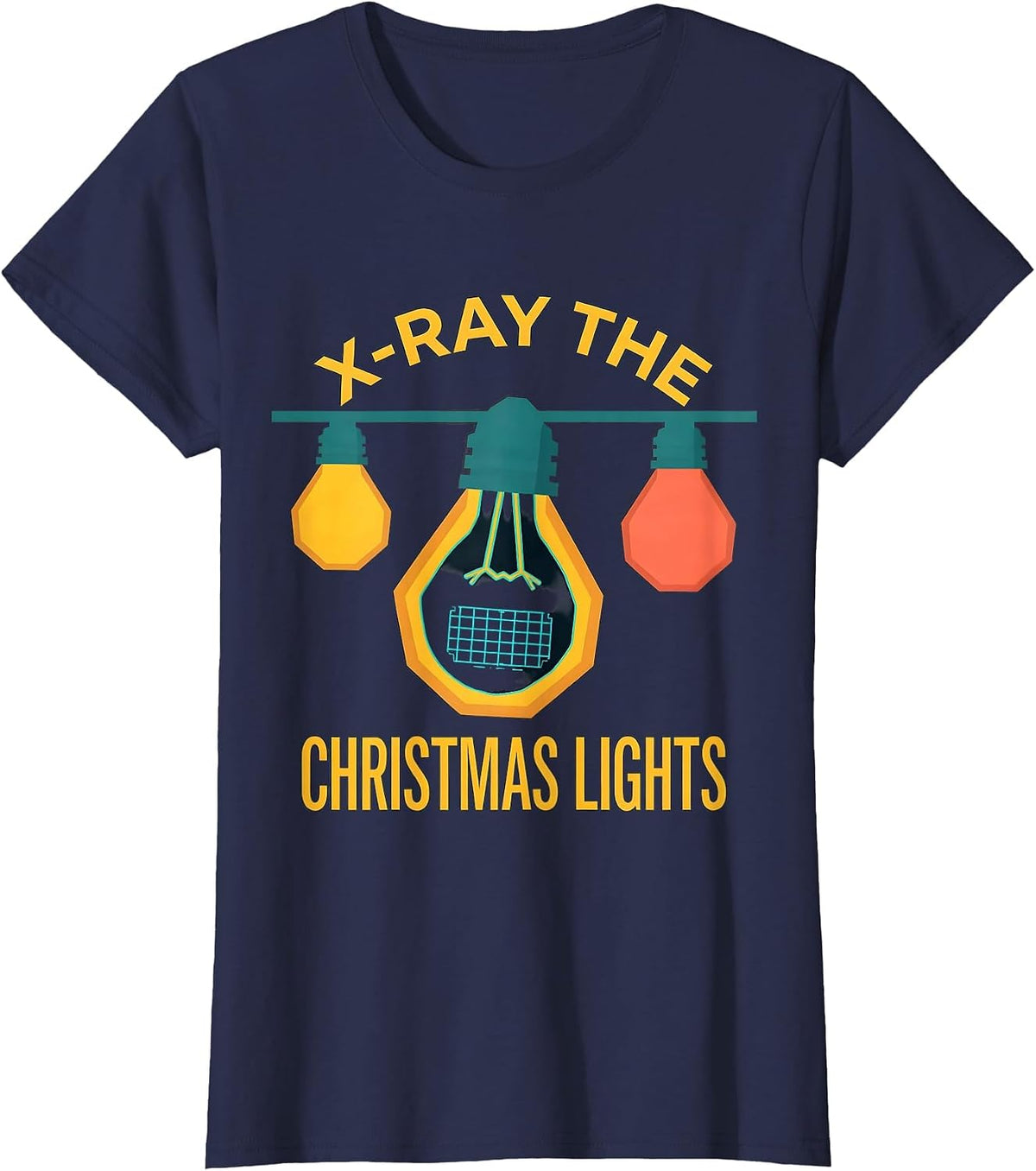 Women's X-Ray The Christmas Lights Funny Radiology Tech Christmas T-Shirt - Navy Blue