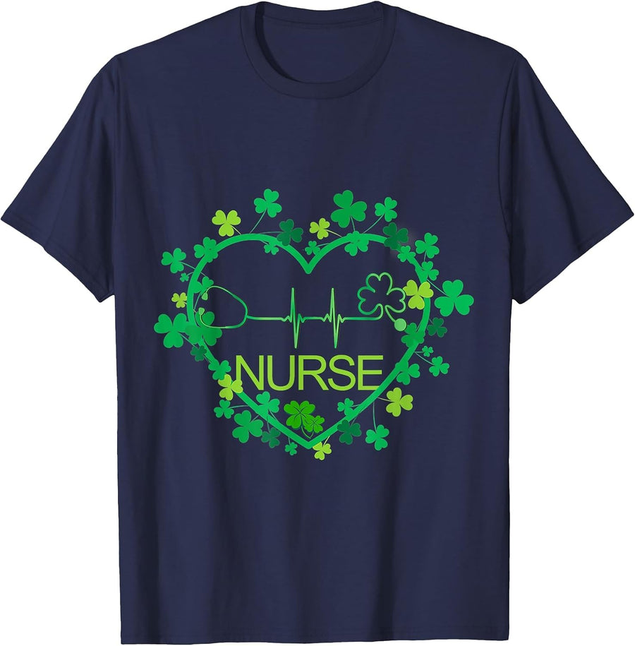 Heart Shamrock Nurse - Nurse St Patrick's Day Nursing T-Shirt - Navy Blue