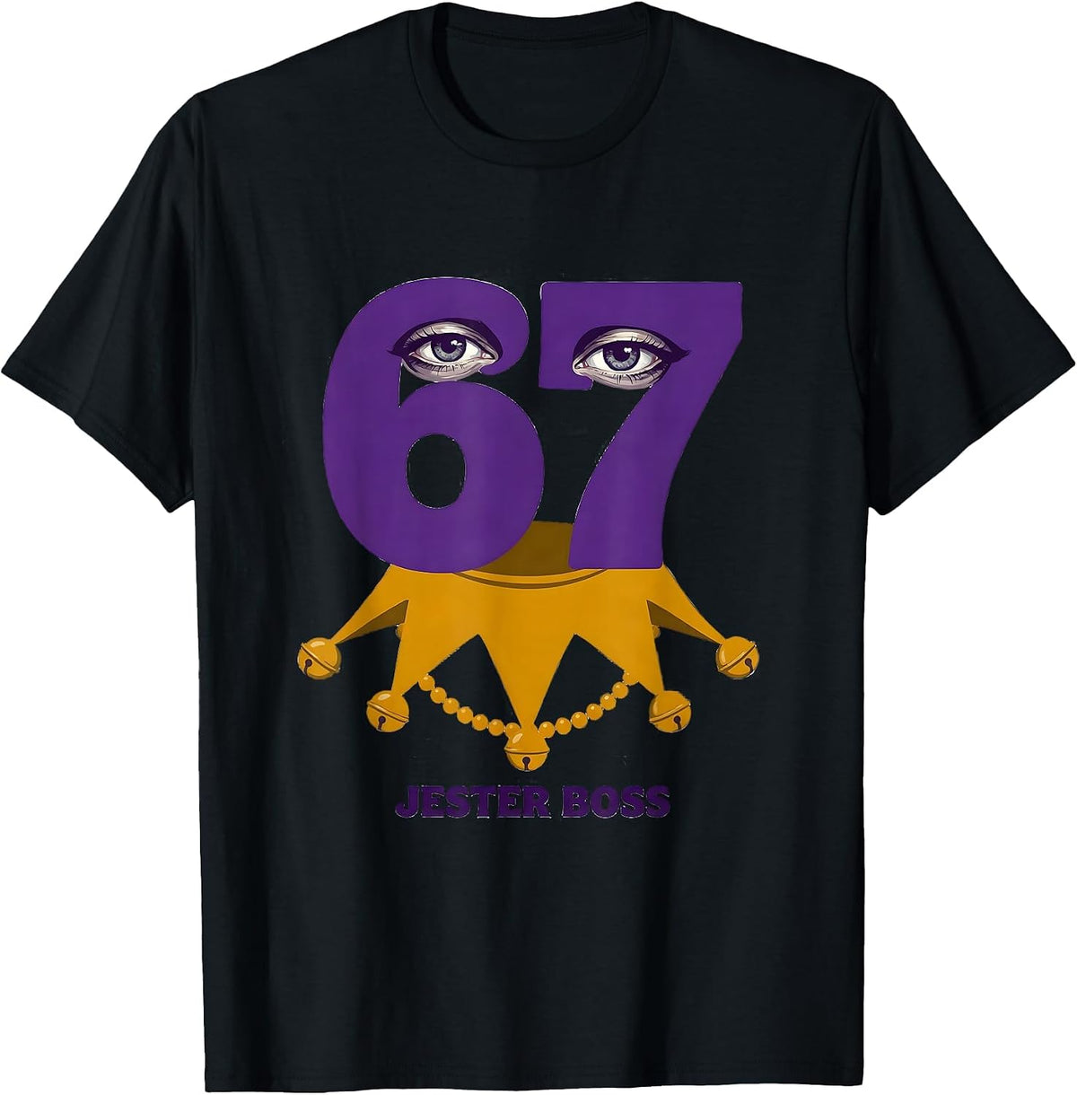Men's Jester Boss 67 Funny Mardi Gras Six Seven Meme Kids Humor T-Shirt - Black