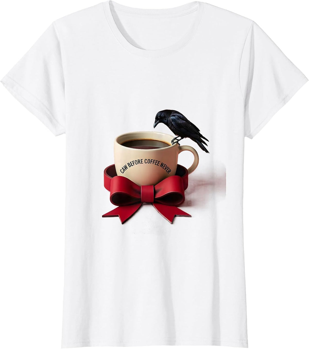 Caw Before Coffee Never Funny Crow Design T-Shirt - White