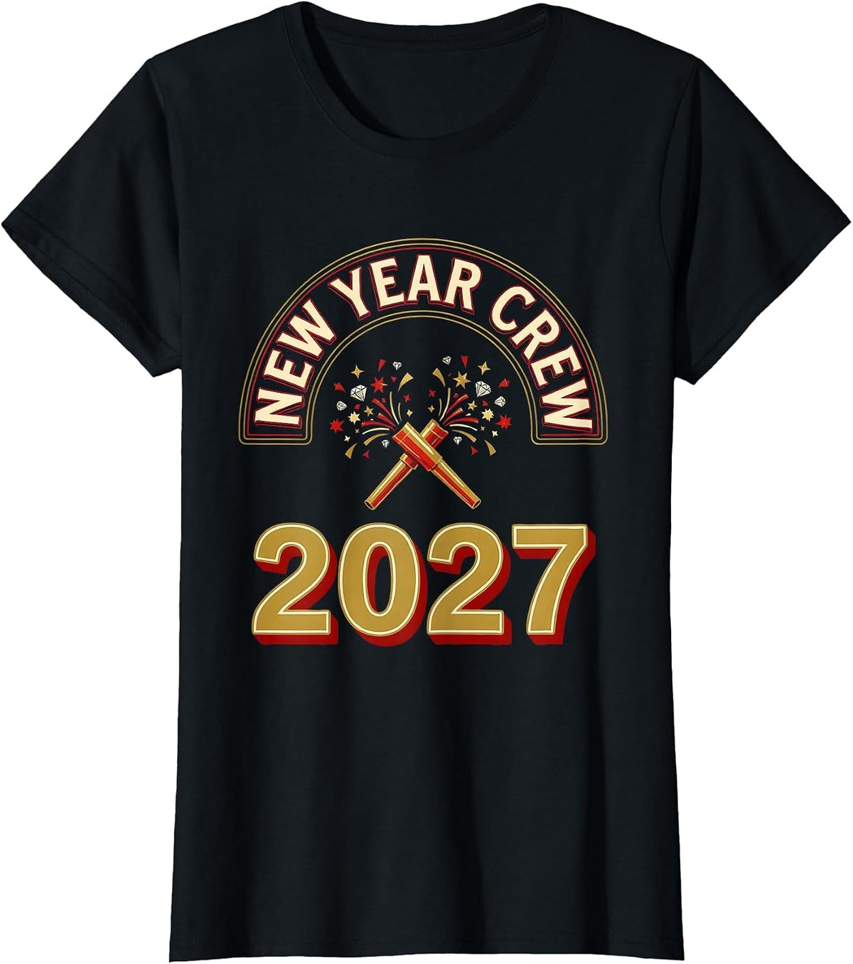 Women's New Year Crew 2027 Festive Party Family Matching Celebration T-Shirt - Black