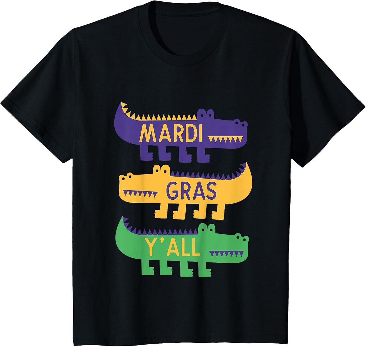 New Orleans Mardi Gras Yall Festival Costume Kids Alligators T-Shirt - Black