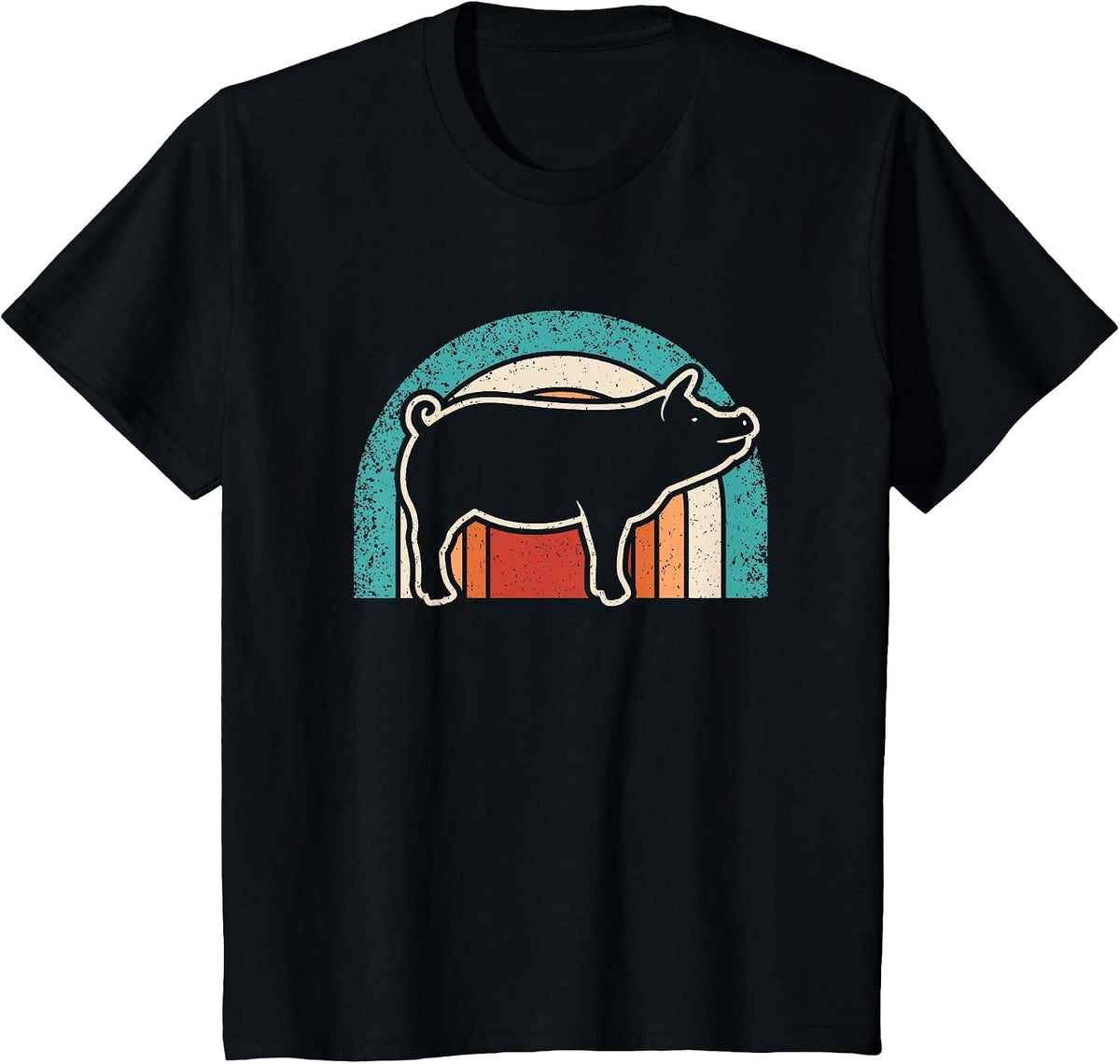 Retro Pig Lover Farmer Farming Men Women Kids T-Shirt - Black