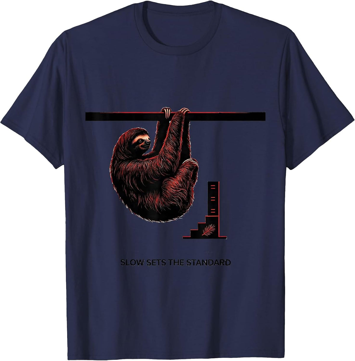 Men's Slow Sets The Standard Funny Sloth Lover Ugly Christmas T-Shirt - Navy Blue