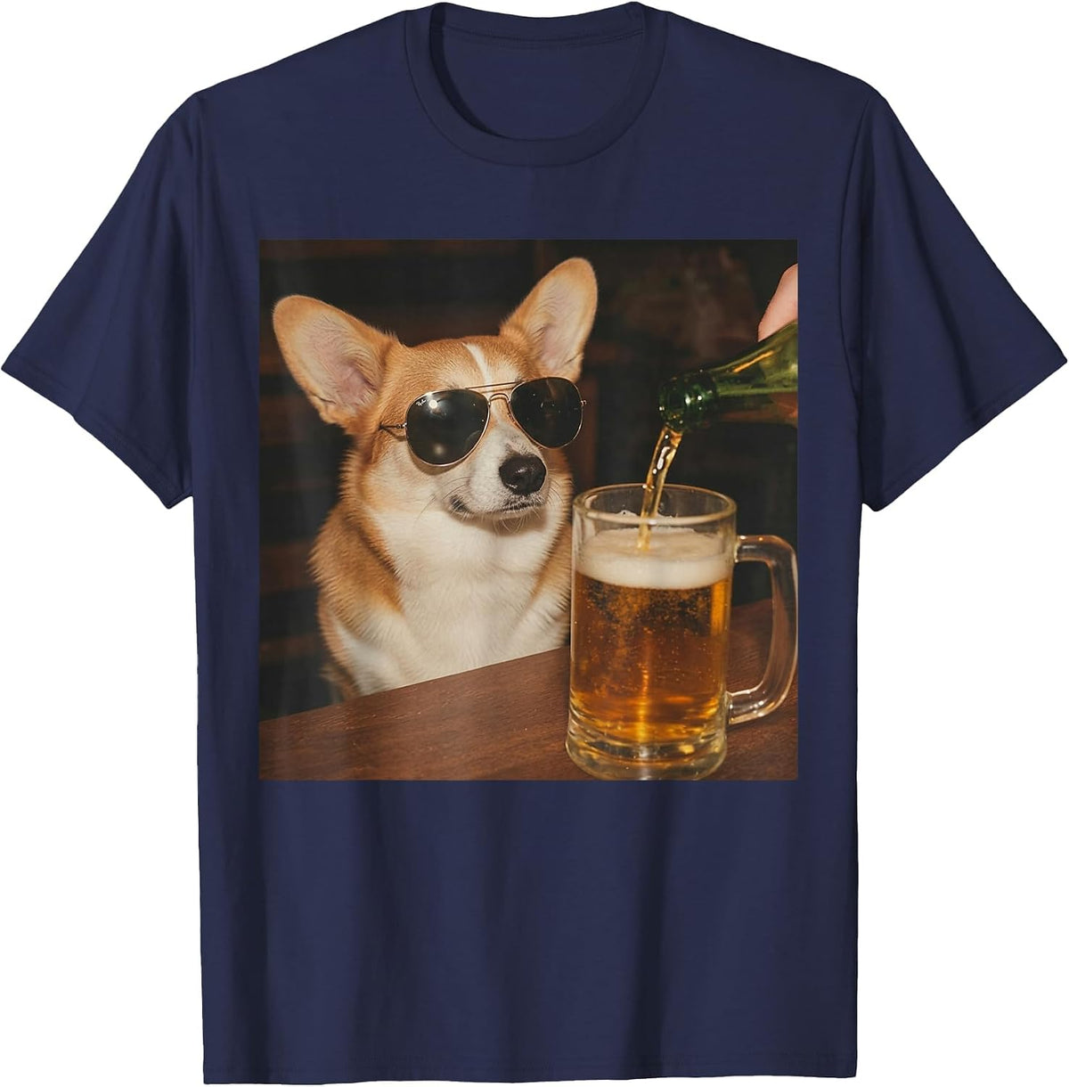Corgi Drinking Beer Funny Dog Meme T-Shirt - Navy Blue