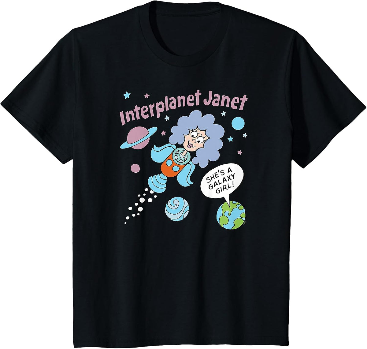 Schoolhouse Rock Interplanet Janet Space Science Retro TV T-Shirt - Black