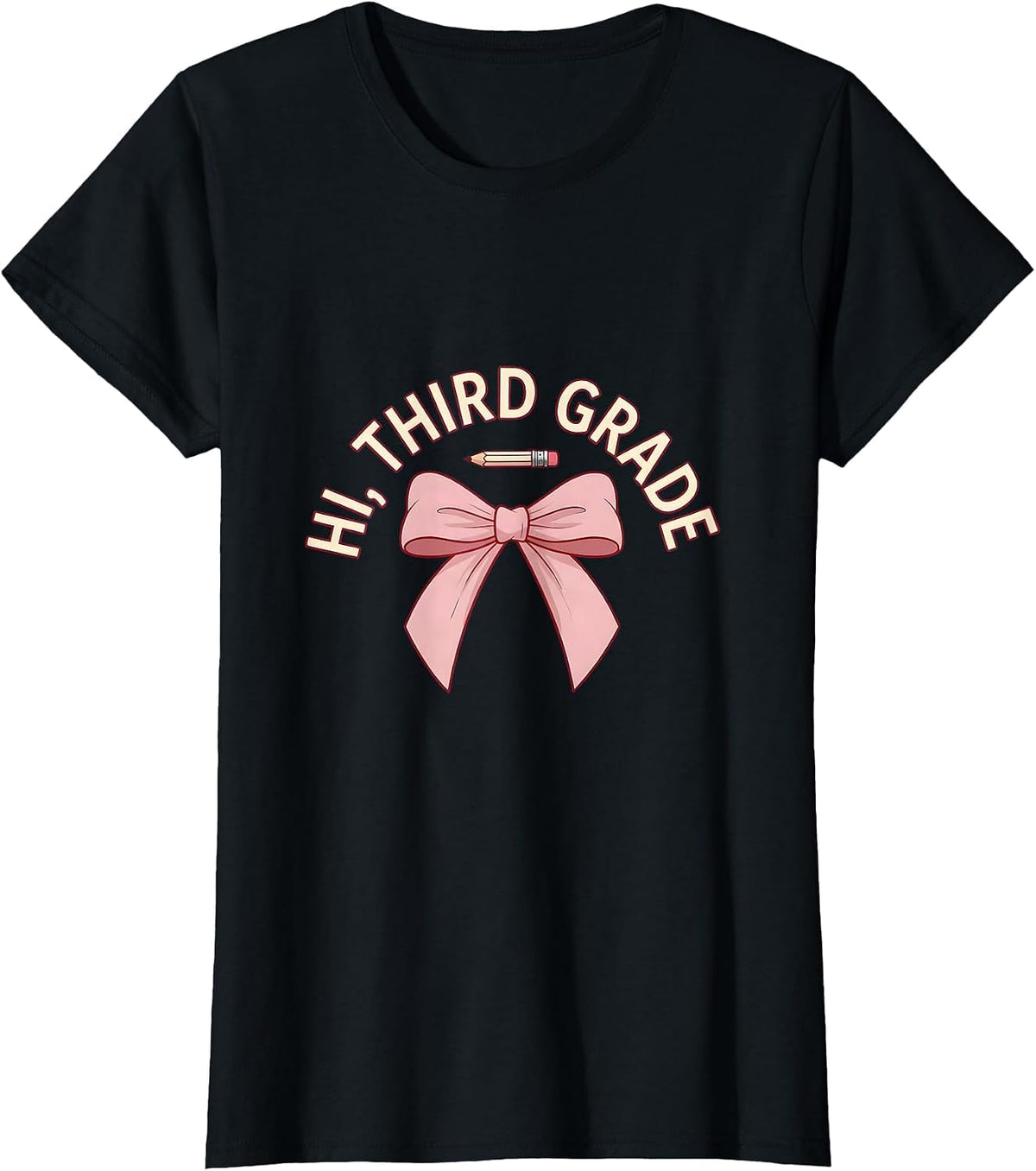 Women's Hi, Third Grade Coquette Bow Back to School Teacher Gift T-Shirt - Black