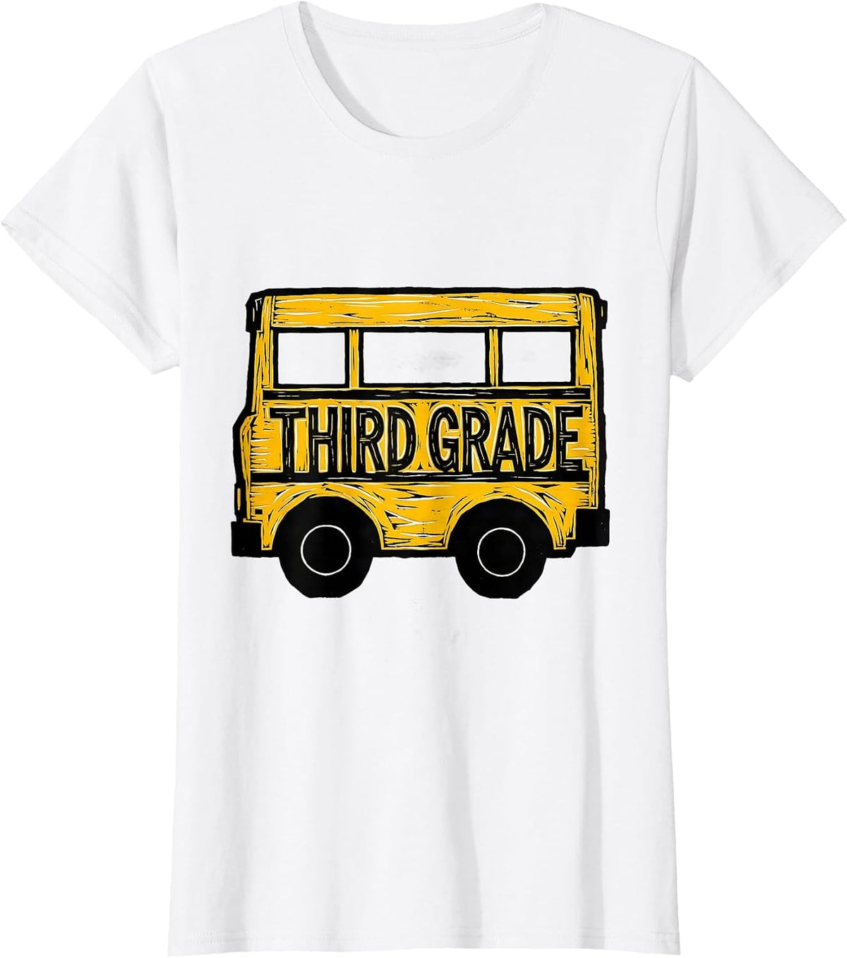 Women's Third Grade Linocut School Bus Teacher Student First Day T-Shirt - White