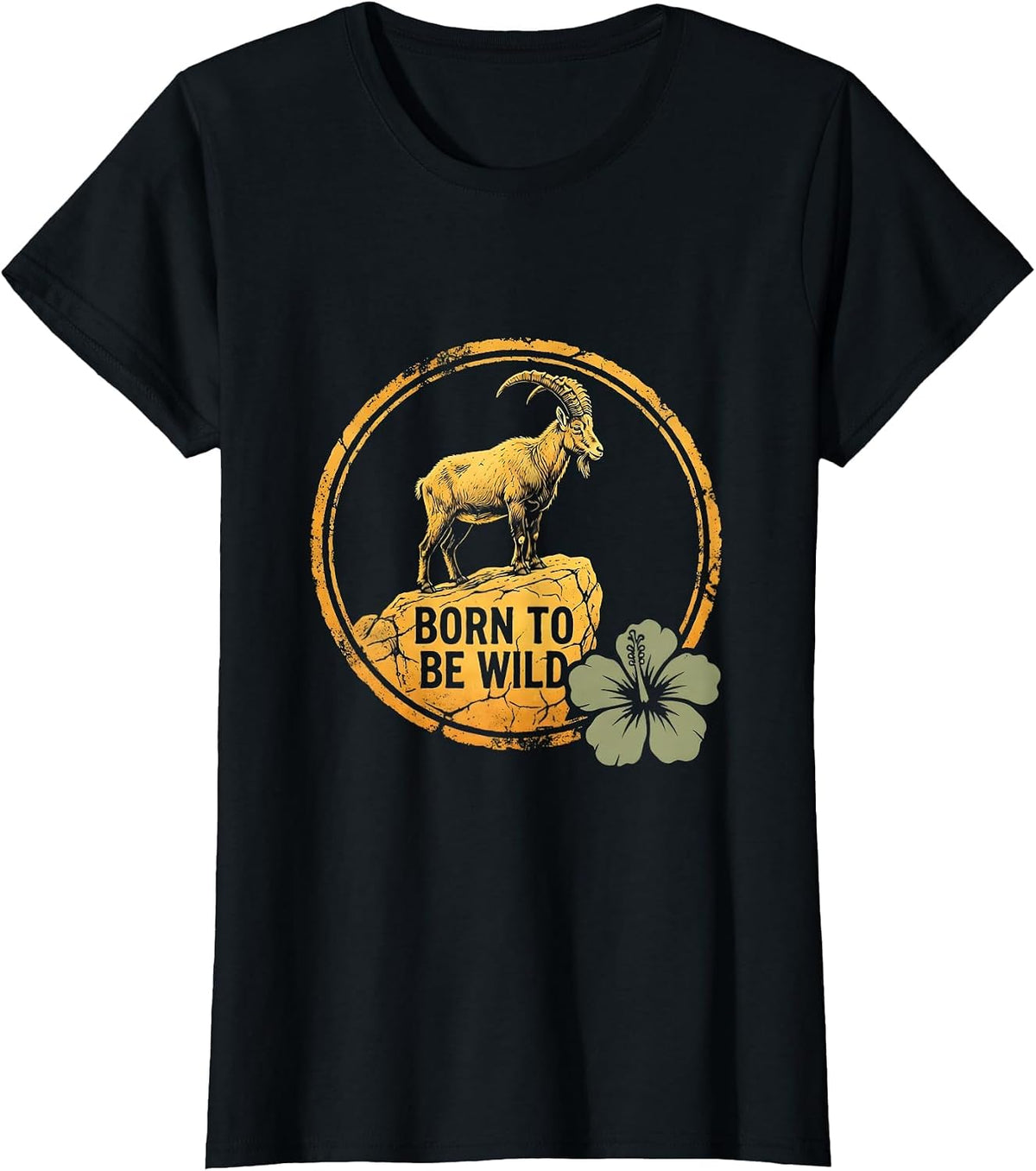 Women's Born to Be Wild Goat Graphic Design T-Shirt - Black