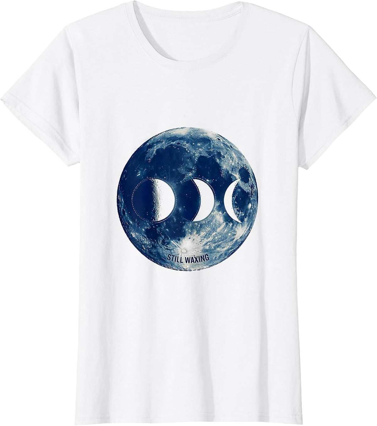 Still Waxing Cyanotype Lunar Phase Astronomy Astrology T-Shirt - White