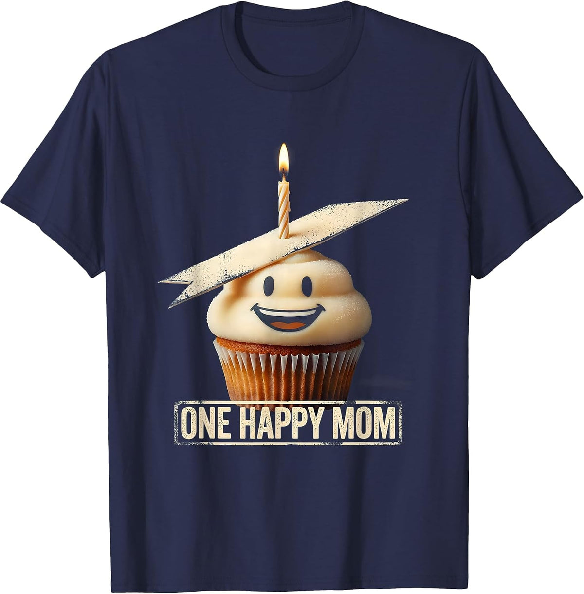 Men's One Happy Mom Rubber Stamp 1st Birthday Family Matching T-Shirt - Navy Blue