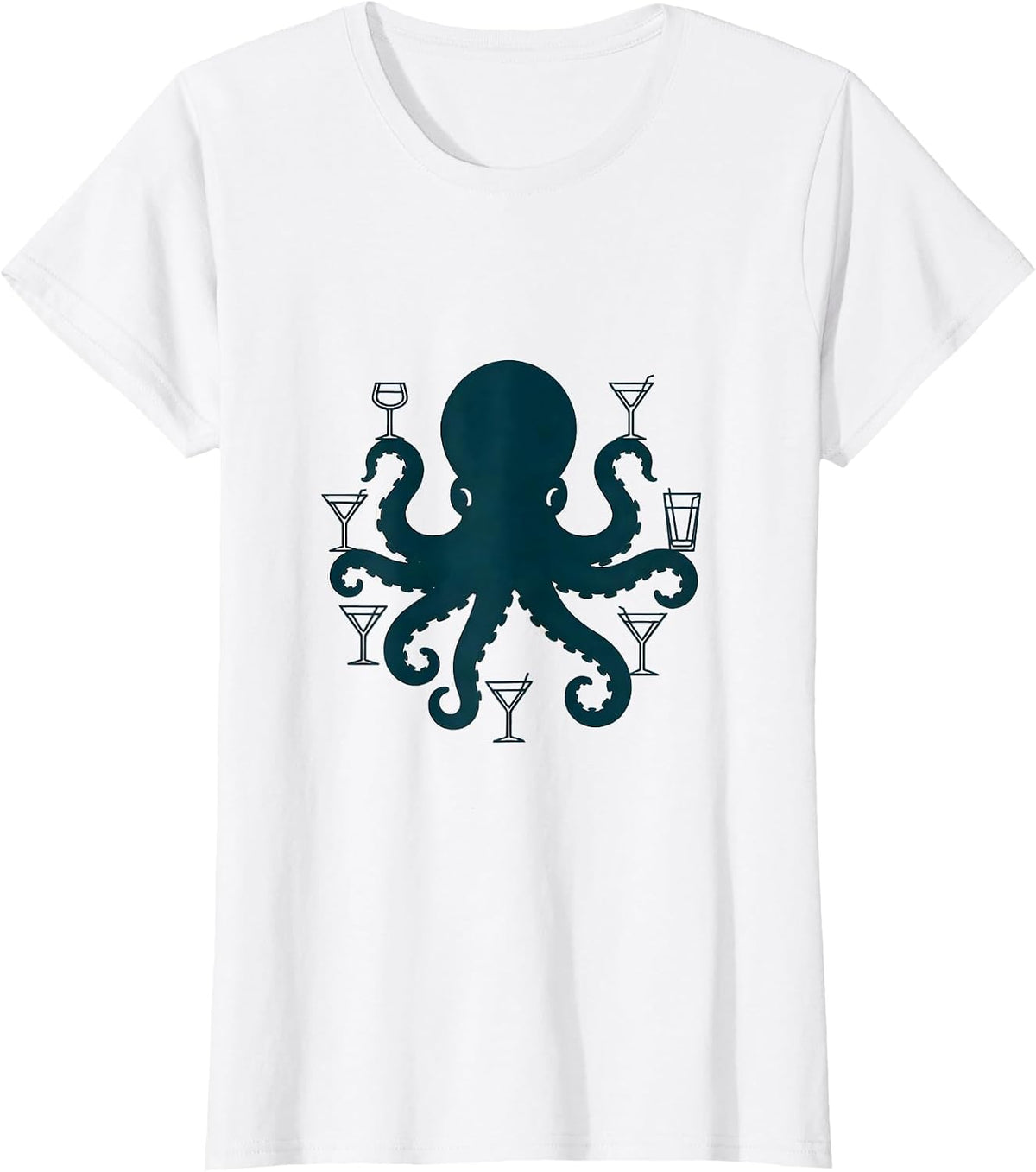 Women's Octopus Bartender Juggling Cocktail Glasses T-Shirt - White