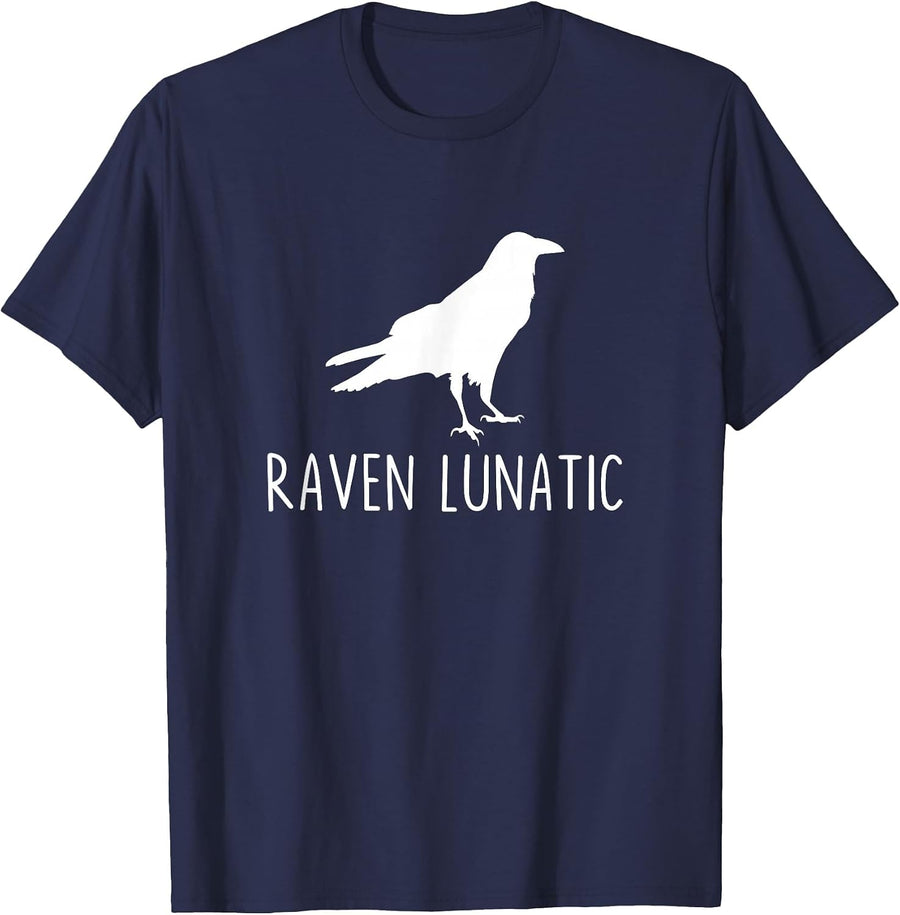 Raven Lunatic Funny Goth Bird Lover Halloween Party T-Shirt - Navy Blue