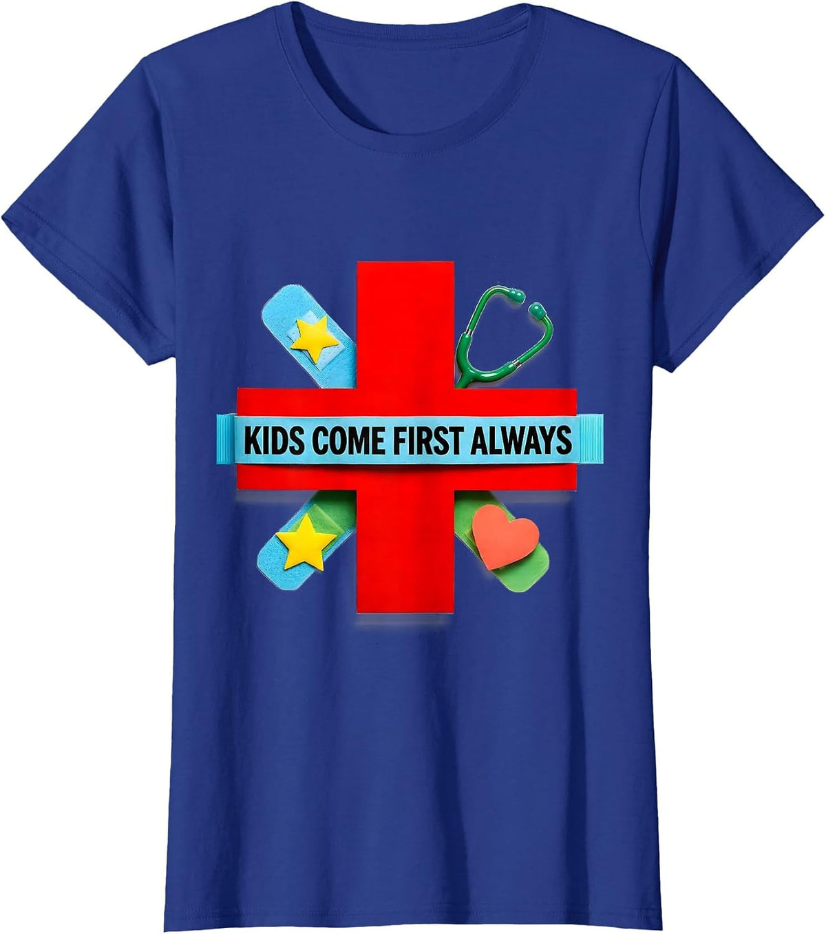 Women's Kids Come First Always School Nurse Design T-Shirt - Royal Blue