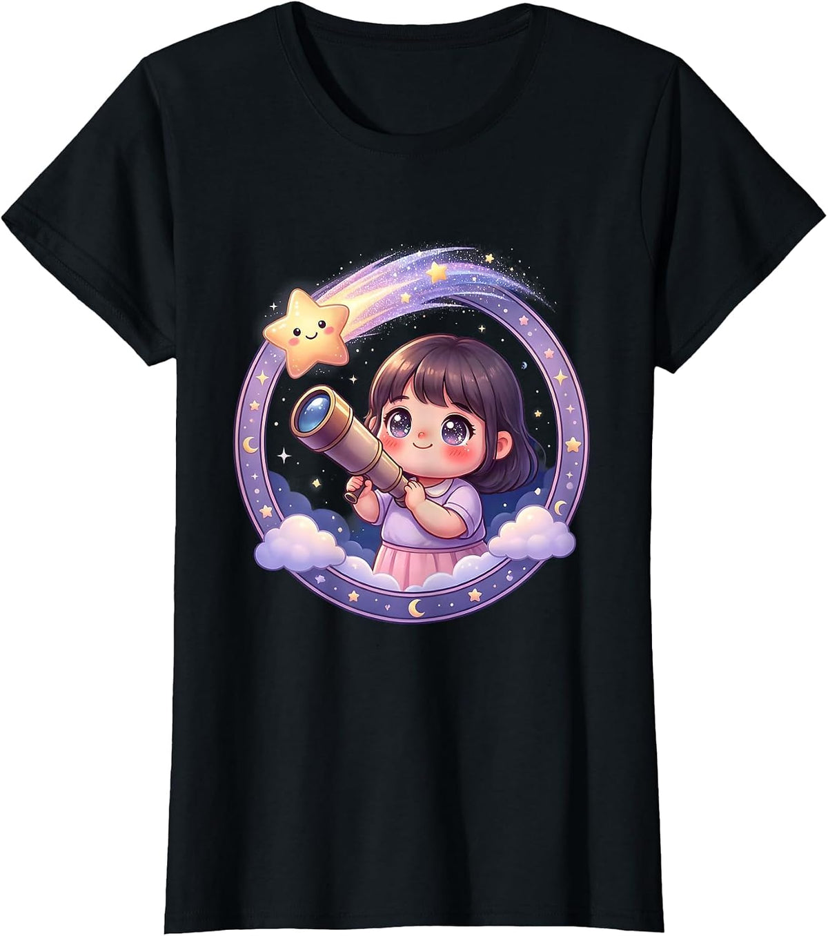 Favorite Daughter Stargazing Telescope Girl T-Shirt - Black