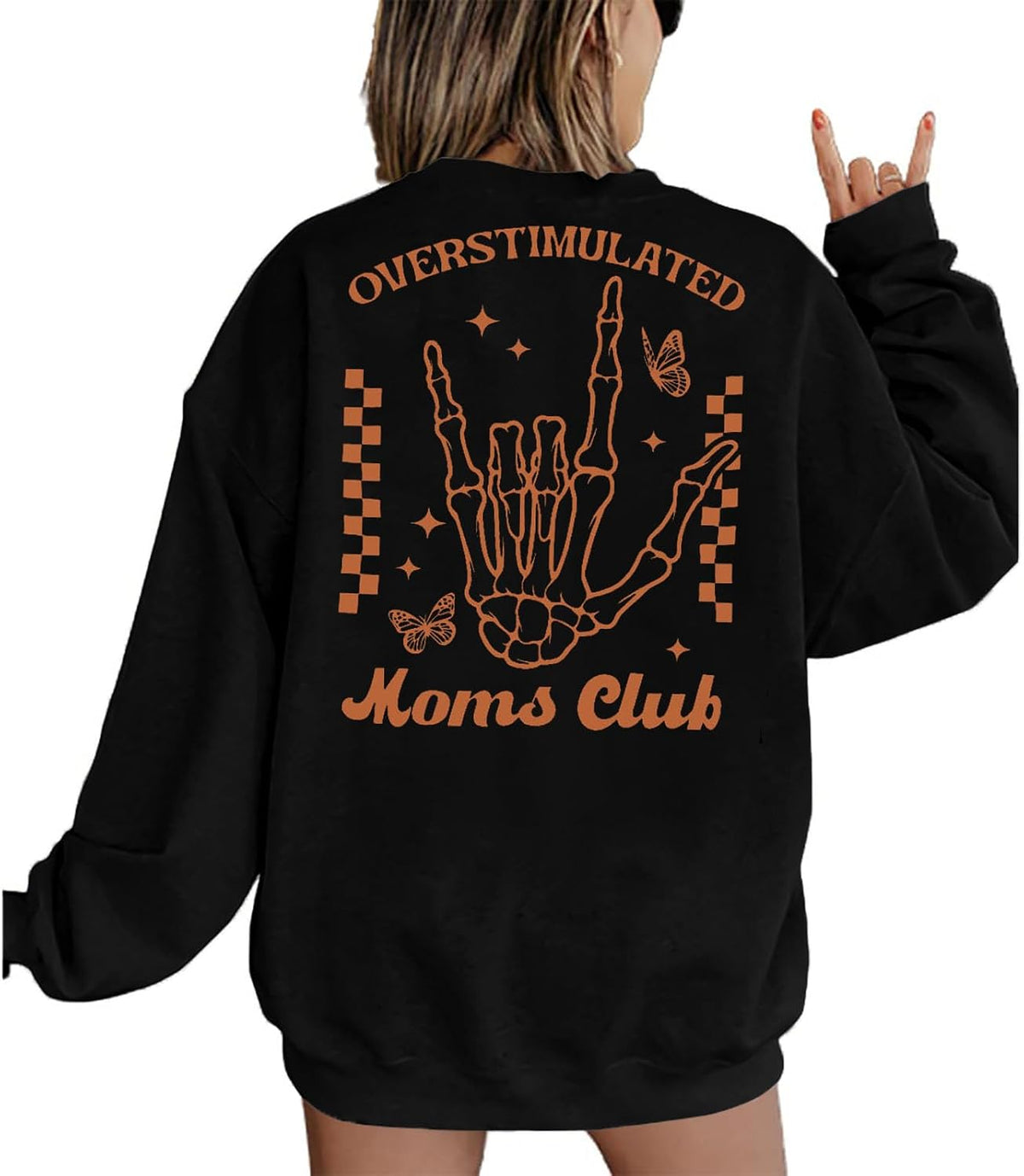 LUKYCILD Overstimulated Moms Club Sweatshirt for Women Mama Shirt Oversized Mom Life Pullover Casual Long Sleeve Tops - Black