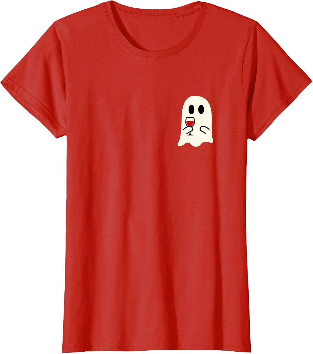 Cute Little Ghost Red Wine Glass Halloween T-Shirt - Red