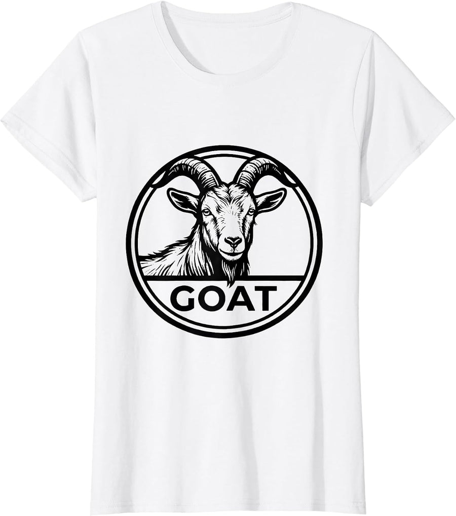 Women's Goat Minimalist Badge Line Art Animal Icon T-Shirt - White