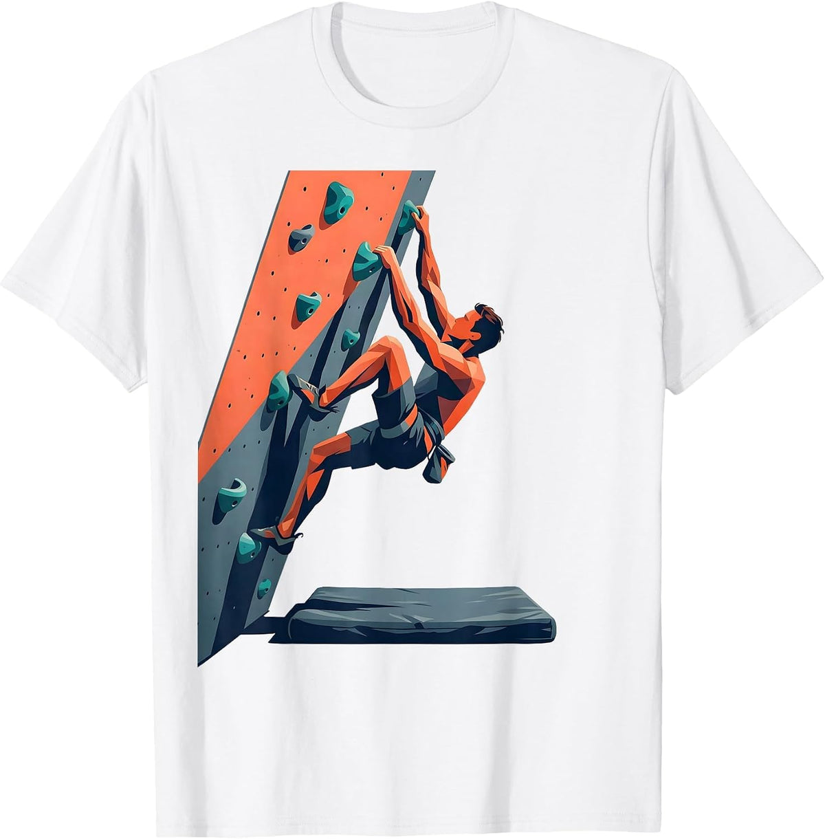 Men's Bouldering Wall Climber Flat Vector Humor Gift T-Shirt - White