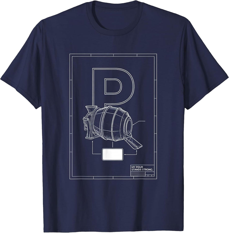 My Pour Stands Strong Technical Blueprint Construction T-Shirt - Navy Blue