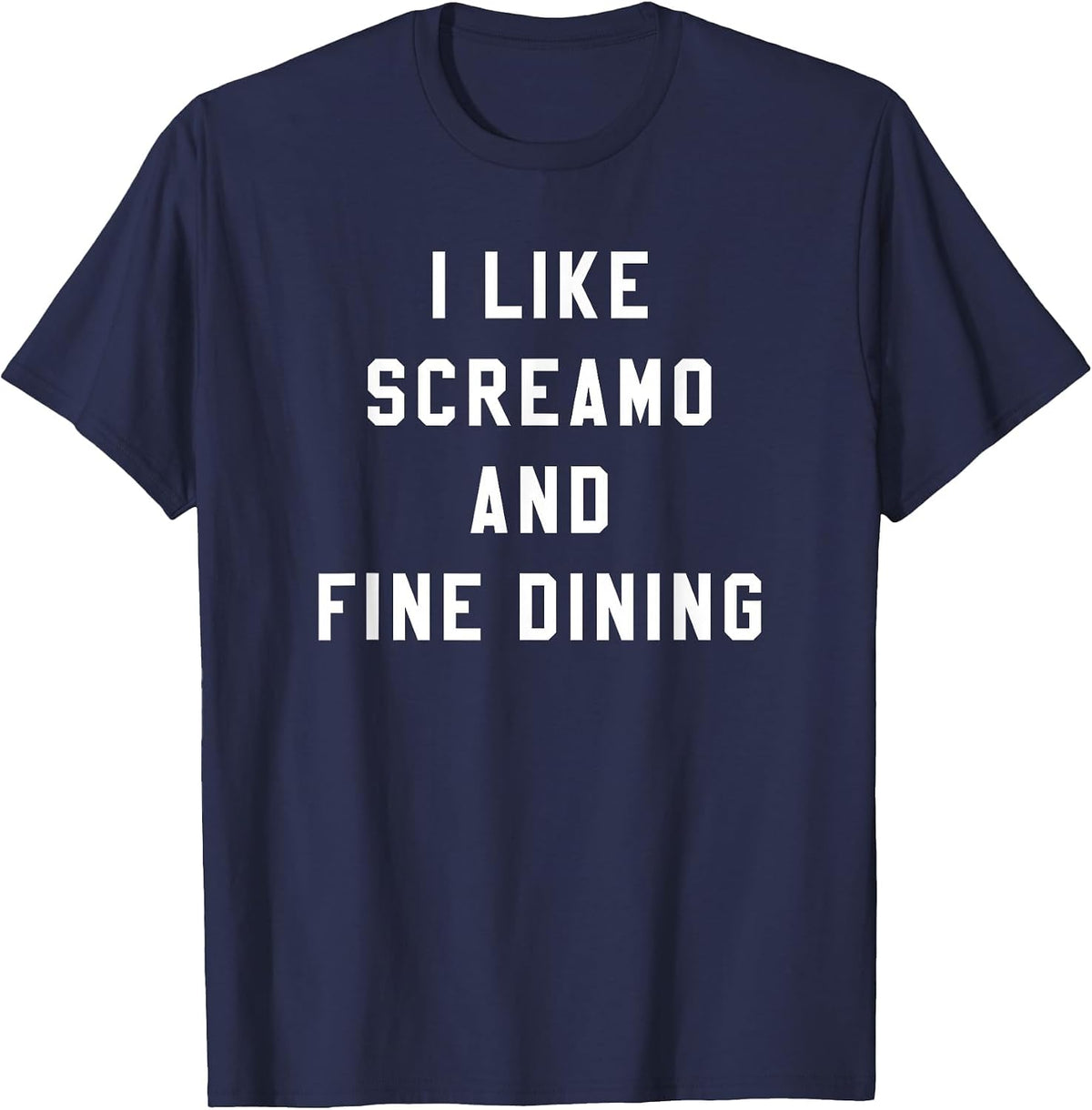 I Like Screamo and FINE Dining Funny Emo Goth Punk Music T-Shirt, Men, Navy Blue, Large - As Pictured