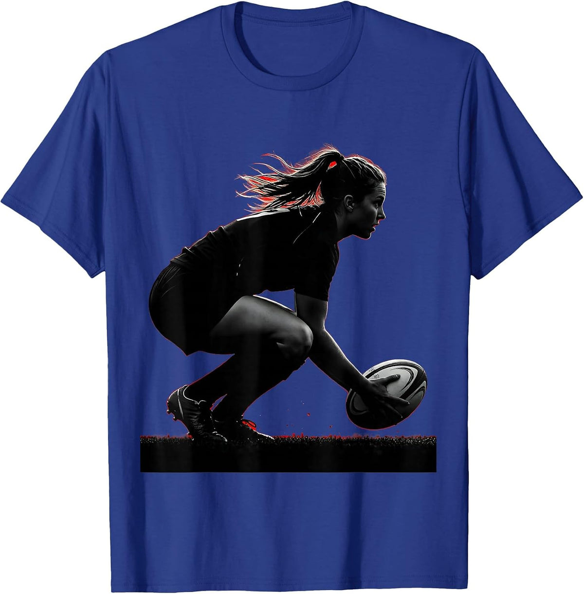 Rugby Scrum Half Crouch Feed Illustration T-Shirt - Royal Blue