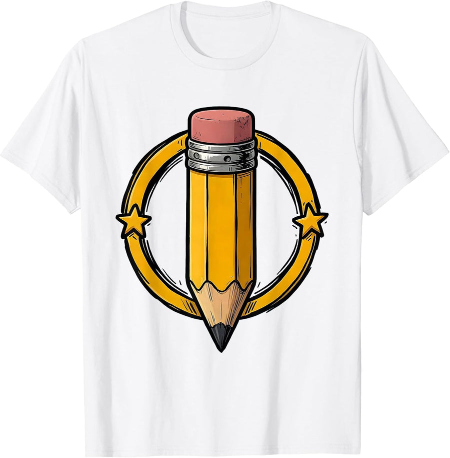 Men's Worn Eraser Pencil Preschool Teacher Graphic T-Shirt - White