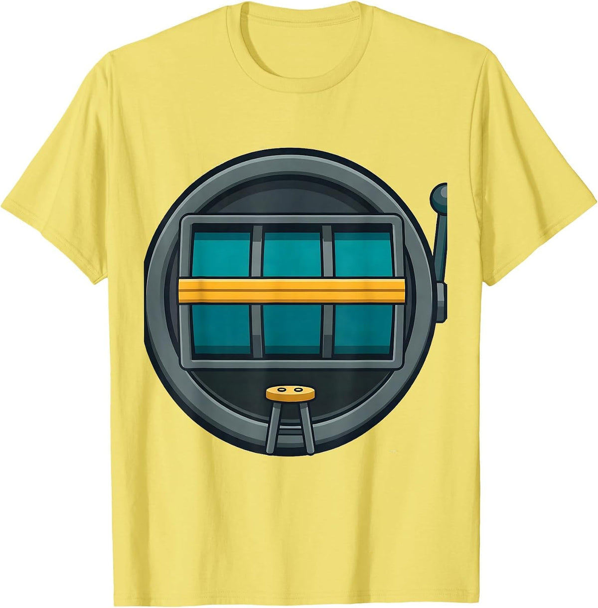 Men's Sealed Reel Badge Flat Vector Casino Gambler Gift T-Shirt - Lemon Yellow