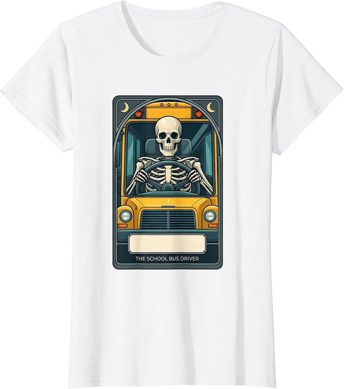 The School Bus Driver Skeleton Tarot Card Vintage Halloween T-Shirt - White