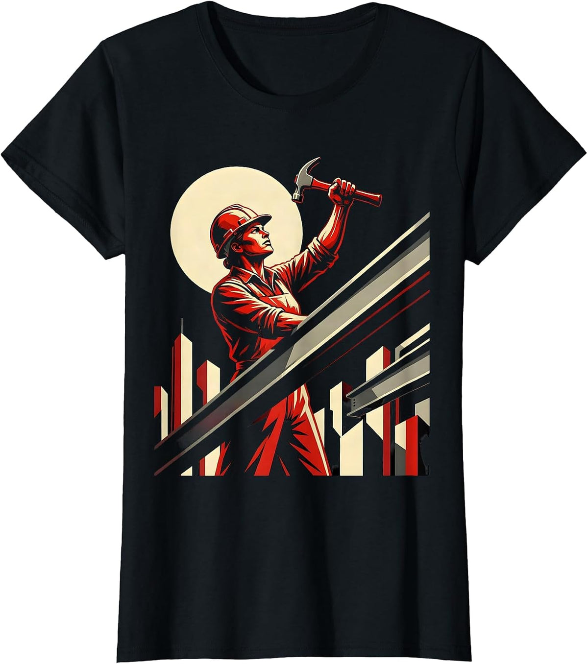 Labor Day Ironworker Steel Beam Skyline Graphic T-Shirt - Black