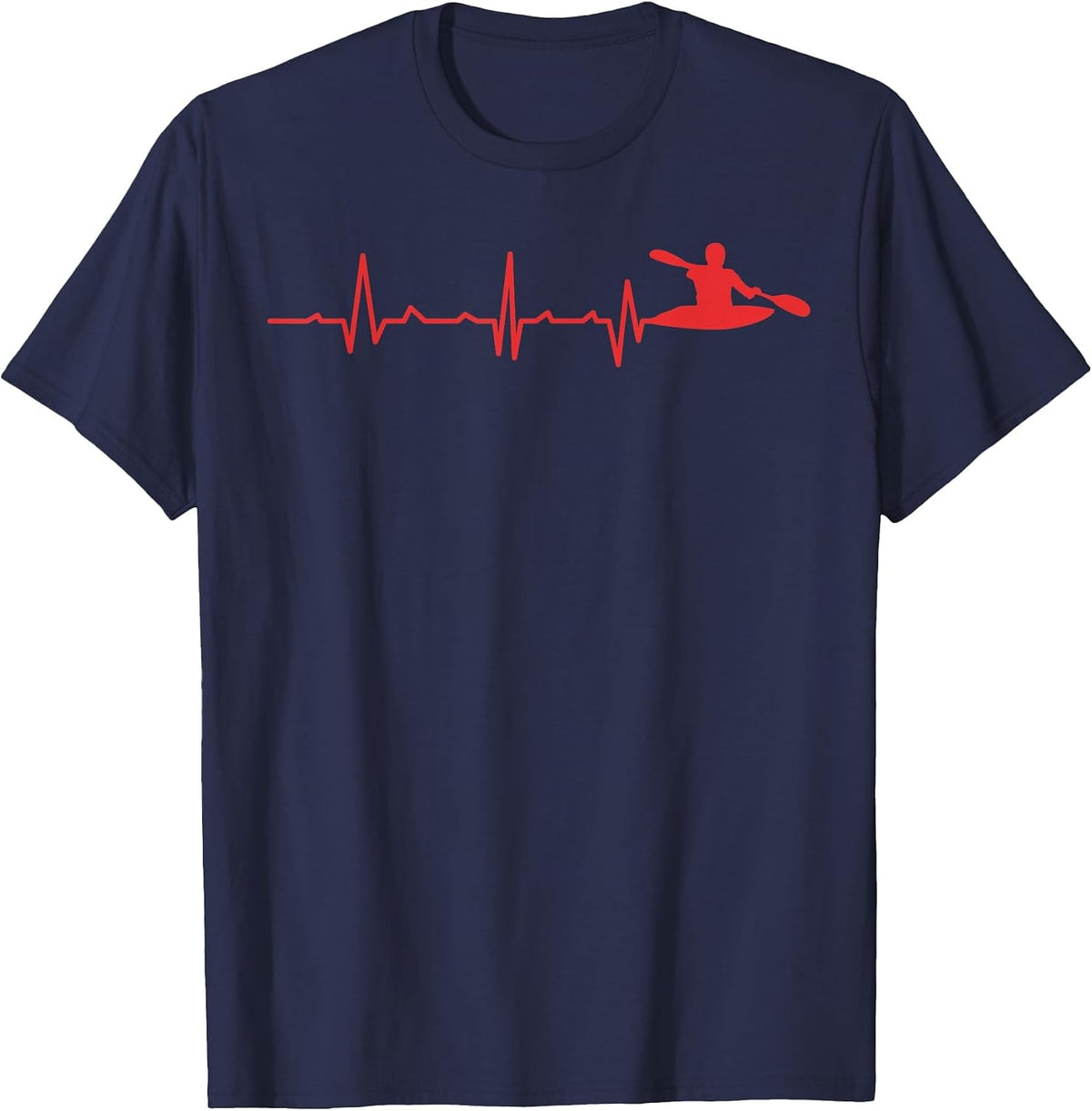 Kayak Heartbeat Line Design for Paddling Fans T-Shirt - Navy Blue