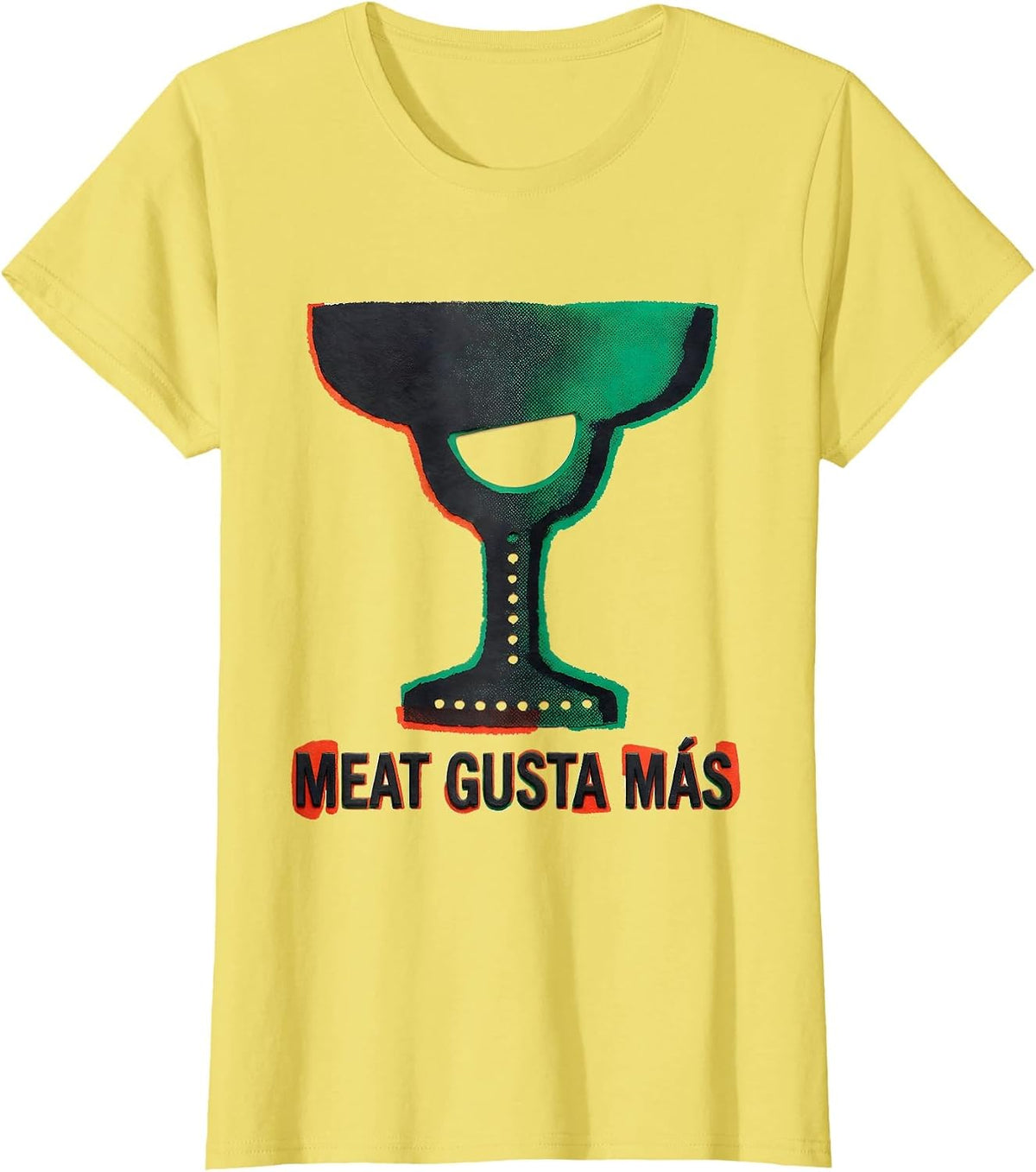 Women's Meat Gusta Más Funny Spanish Pun Cinco De Mayo Party Humor T-Shirt - Lemon Yellow
