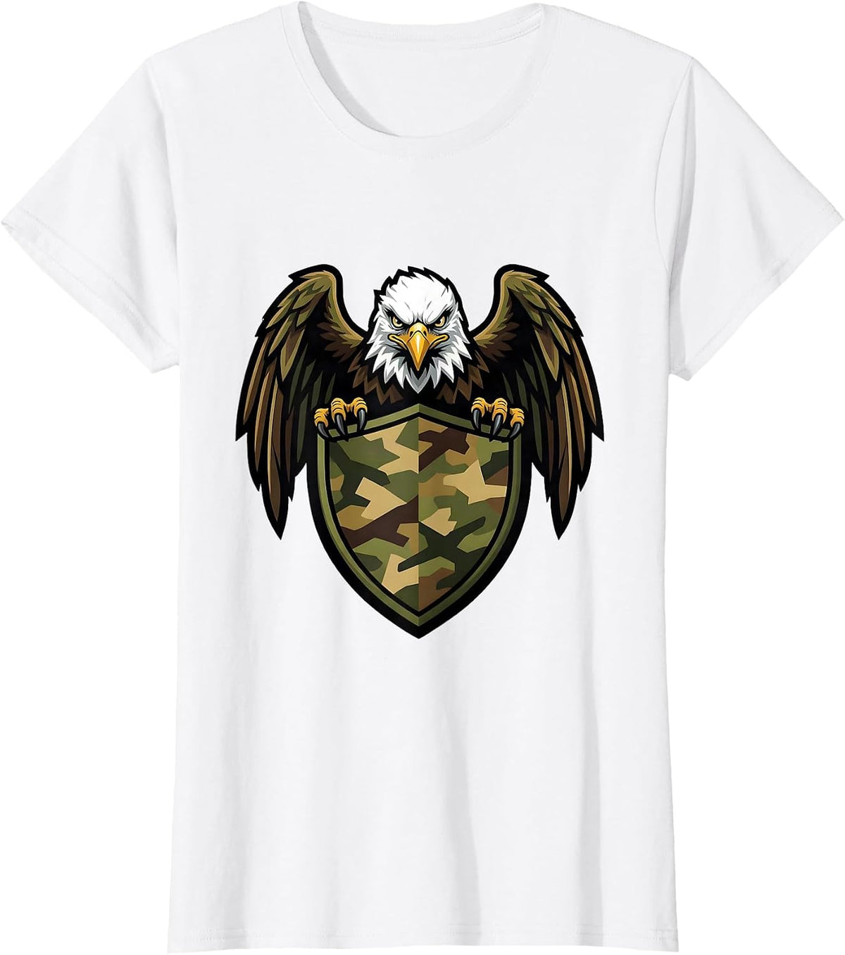 Bald Eagle Camo Shield Patriotic Graphic T-Shirt - White