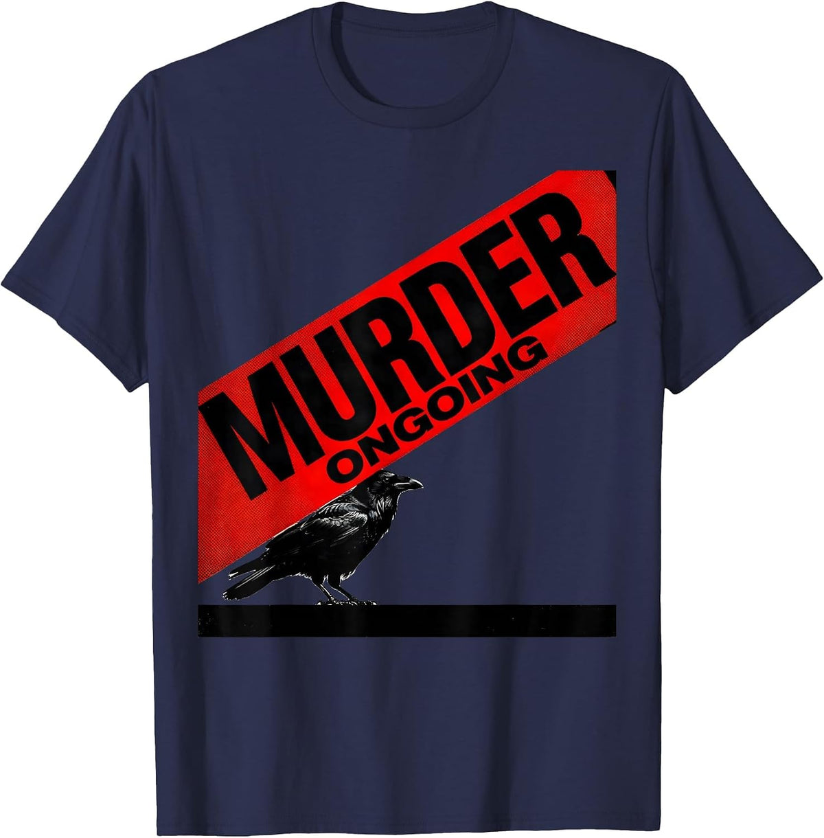Murder Ongoing Constructivist Dark Humor Crow Raven Bird T-Shirt - Navy Blue