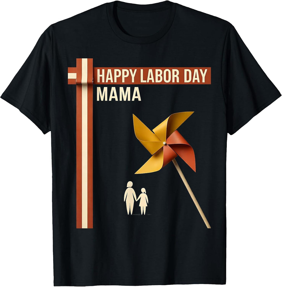 Men's Happy Labor Day Mama Midcentury Modern Patriotic Americana T-Shirt - Black