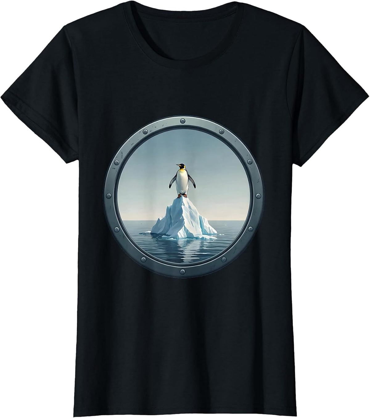 Women's Penguin on Melting Iceberg Climate Art T-Shirt - Black