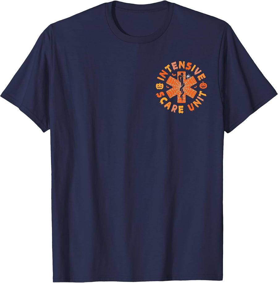 Intensive Scare Unit Funny Halloween ICU Nurse CCU Nursing T-Shirt - Navy Blue