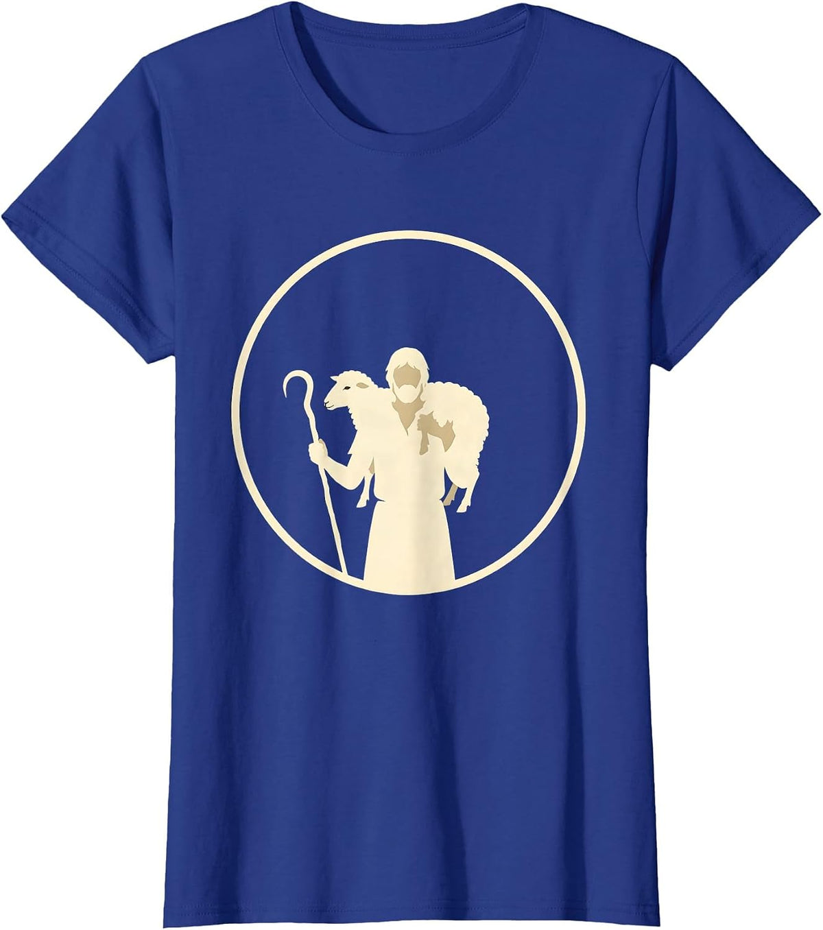 Women's Shepherd Carrying Lost Sheep Christian Faith Design T-Shirt - Royal Blue